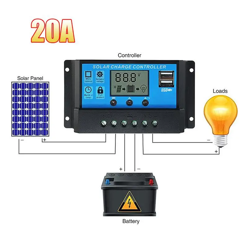 30A/40A/50A/60A/100A 12 В 24 в MPPT автоматический контроллер заряда PWM с ЖК-дисплеем регулятор панели солнечных батарей PV домашняя Прямая поставка - Цвет: 20A