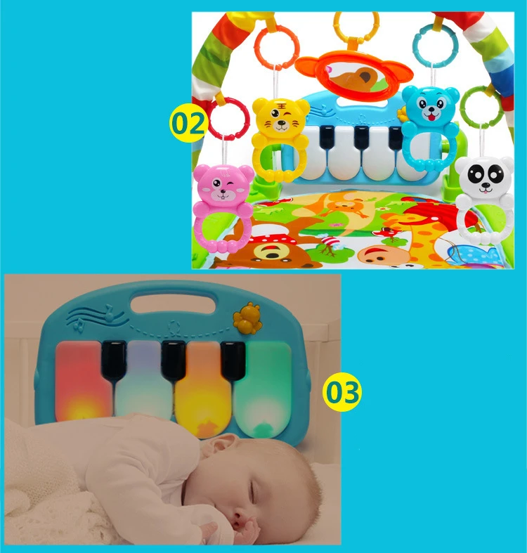 3 in 1 Baby Play Mat Rug Music Game Carpet Developing Kid Toys Crawling Rack
