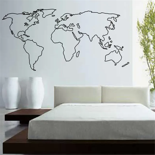 buckoo hot wall stickers large world map wall sticker home decor living room removable map outline