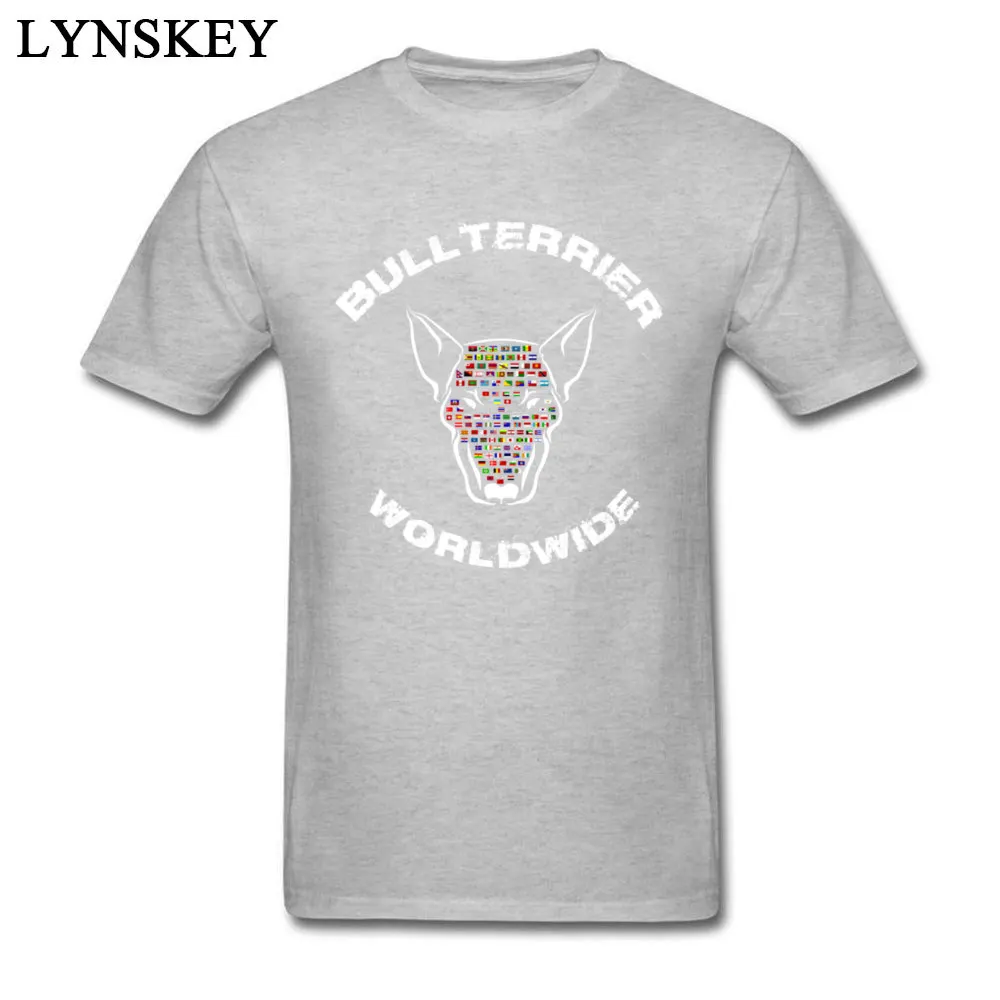 Design T-shirts Faddish Round Collar Bullterrier Worldwide Flags Cotton Student Tops Shirt Casual Short Sleeve Tee-Shirts Bullterrier Worldwide Flags grey