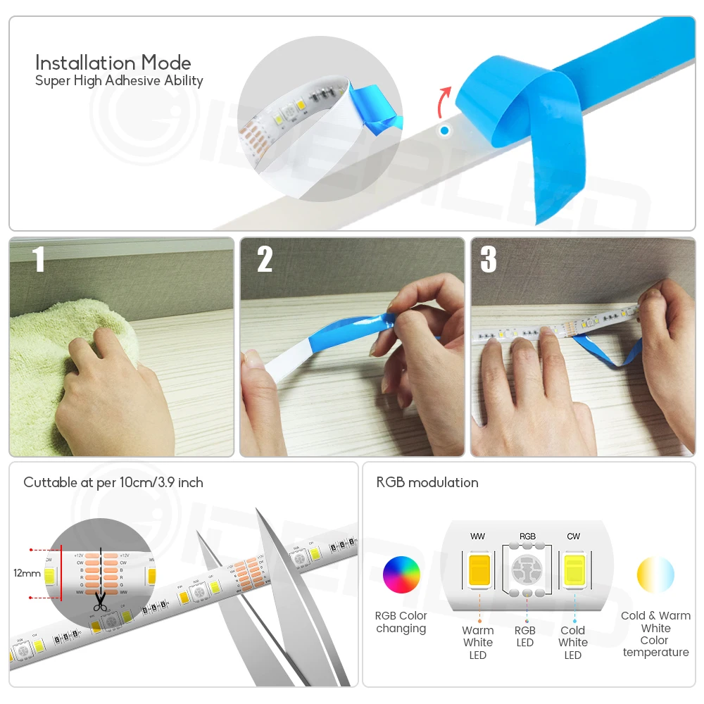 Светодиодная лента RGB + CCT Home Smart zigbee RGBCCT 12 В холодный белый теплый меняющий цвет 5 м