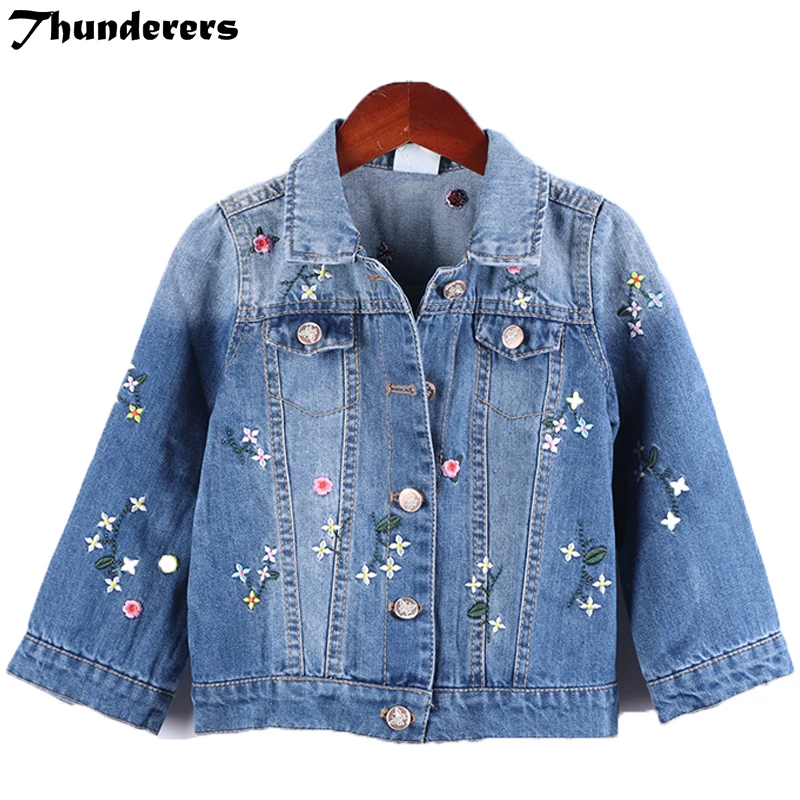 Spring&Autumn style Children's denim jacket with flower embroidery