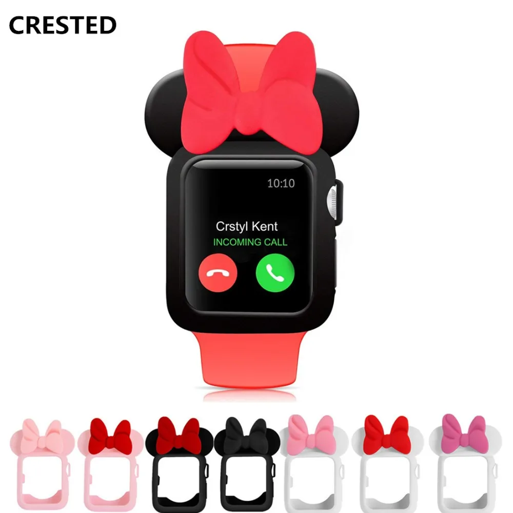 

CRESTED Soft Silicone case Cover For Apple Watch band 42mm/38mm TPU Mickey frame protective Shell Iwatch Series 3 2 1 Watchcase