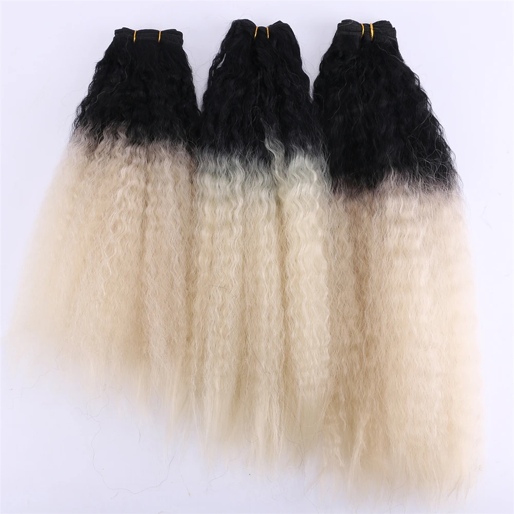 

REYNA Kinky Straight hair extension 3 pieces one set high temperature synthetic hair bundles for women