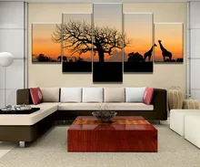 5 Piece Canvas Painting African Savannah Animals Cuadros Landscape Canvas Wall Art Home Decor For Living