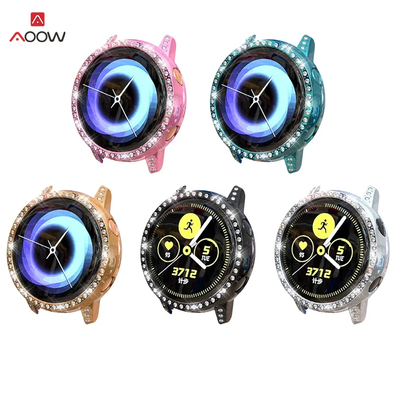 

TPU Screen Protective Case for Samsung Galaxy Watch Active SM-R500 Diamond PC Screen Protector Cover Shock-Proof Anti-fall