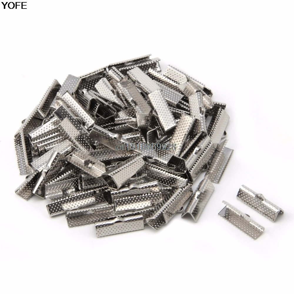 100pcs Ribbon Necklace Cord Crimp Ends Over Clip Clamps Tips Bead Cap