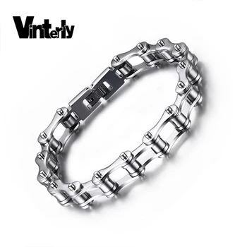 

Vinterly Fashion Rock Men Bracelets Cool Motorcycle Bracelet 316L Stainless Steel Bike Chain Link Bangle Men Jewelry Wholesale