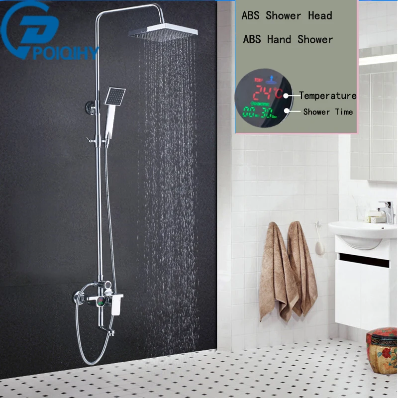

Shower Faucet Chrome Bathroom Rainfall Temperature Screen Shower System Set Faucet Tub With Handheld Sprayer Bathroom Mixer Tap