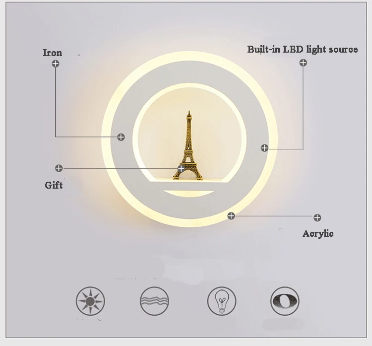 19 Вт 20 см современные светодиодные бра, круглые настенные светильники для спальни, кабинета, гостиной, балконной комнаты, акриловые украшения для дома, светодиодные лампы, приспособление