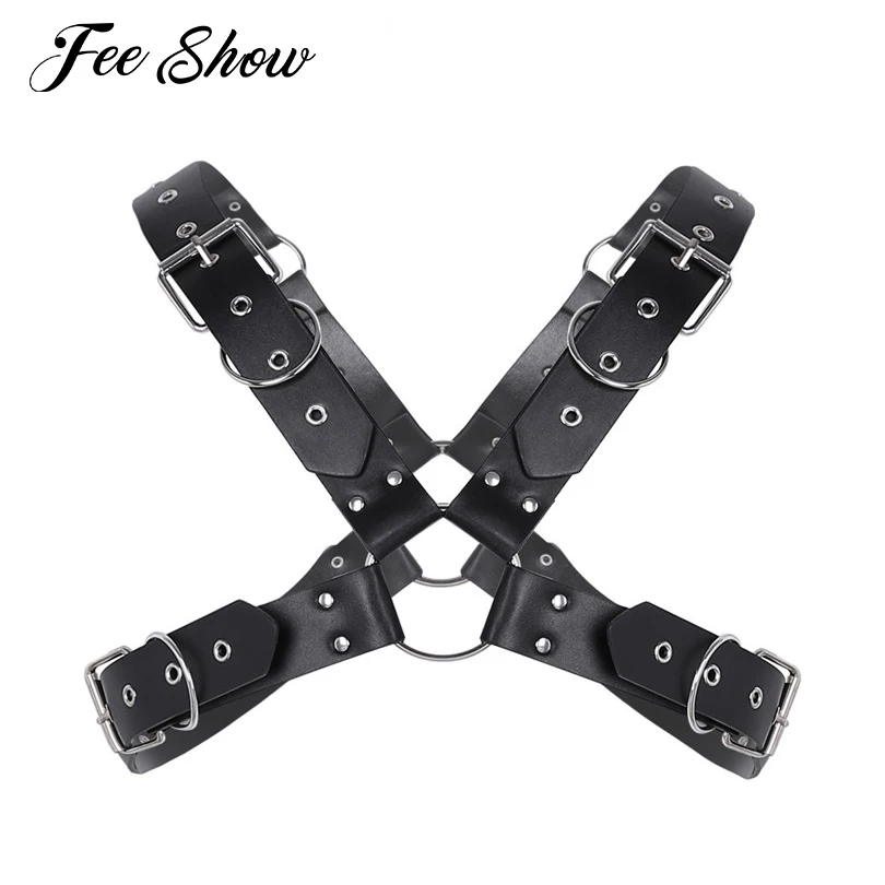 Mens Punk Body Half Harness Adjustable PU Leather Body Chest Shoulder