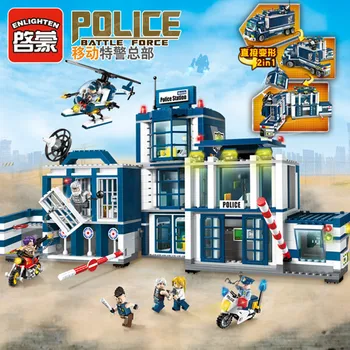 

City Police Station Motorbike Helicopter Model Building Bricks Kits City 60047 toys for children education