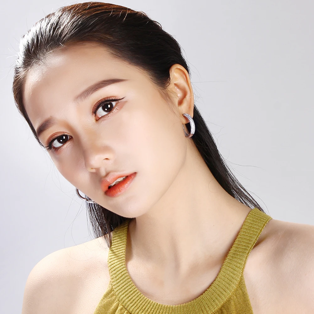 2.4 CM Hoop Earring For Women White Micro Pave 186 PCS 1.2 MM Cubic Zircon Crystal Circle Female Jewelry Accessories