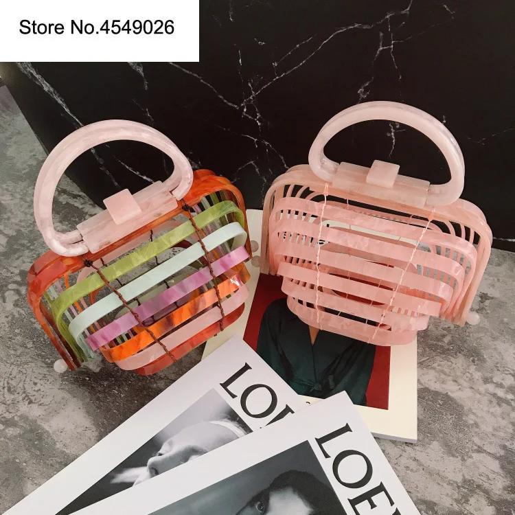

18 Acrylic Handbag Ins Fashion Blogger Holiday Beach Wind Wild Acrylic Bird Cage Bag Brand Luxury Ins Popular Designer beach