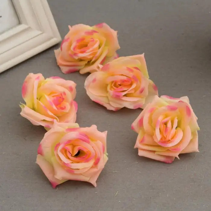 50 Pcs Fake Artificial Silk Rose Heads Flower Buds DIY Bouquet Home Wedding Craft Decor Supplies XB 66