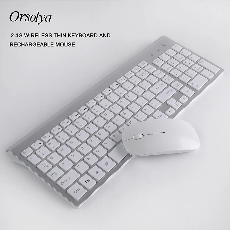  2.4G Wireless Thin Keyboard and Rechargeable Mouse Combo English/Russian Keyboard Orsolya Silent ke