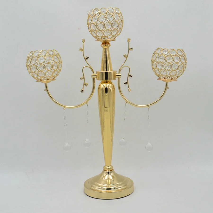 Wholesale 3 gold crystal candlestick high end wedding celebration