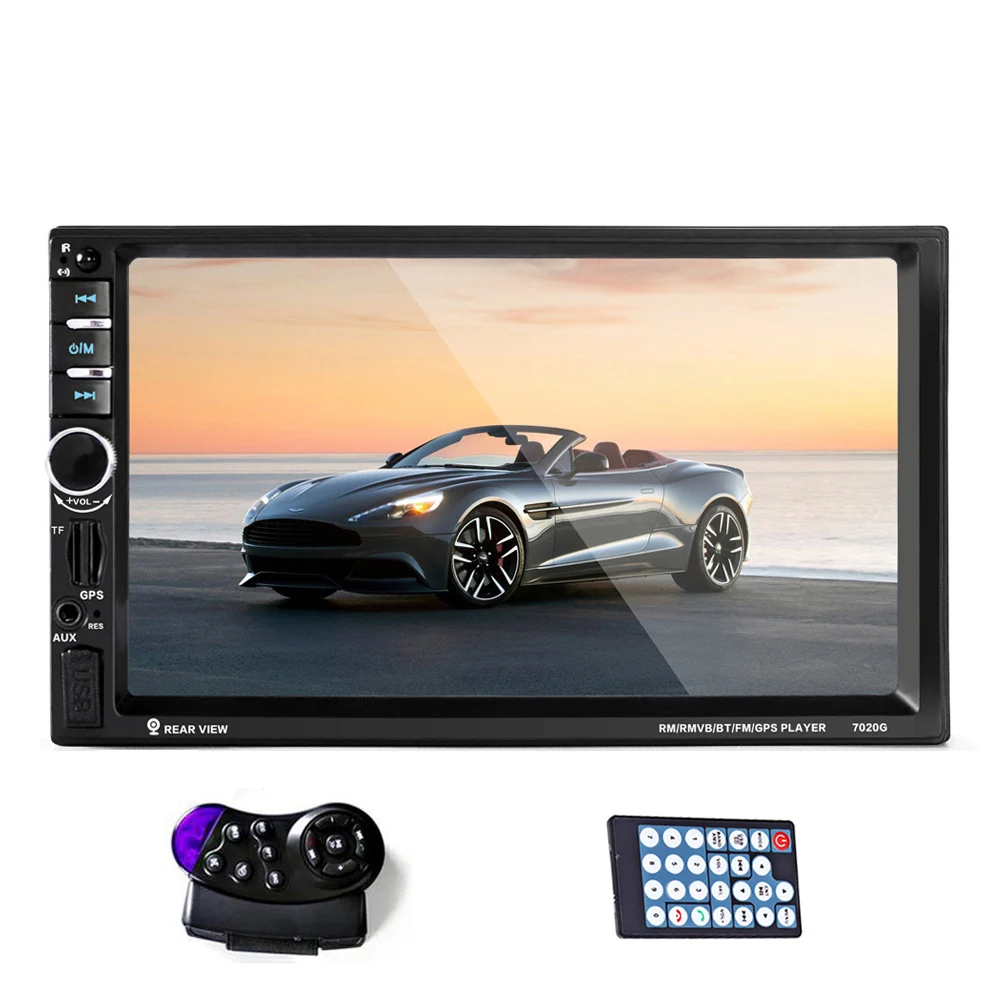

2 Din Touchscreen Auto Car Radio FM Bluetooth Audio Stereo 1080P Video Player GPS Navigation with Steering wheel Remote Control