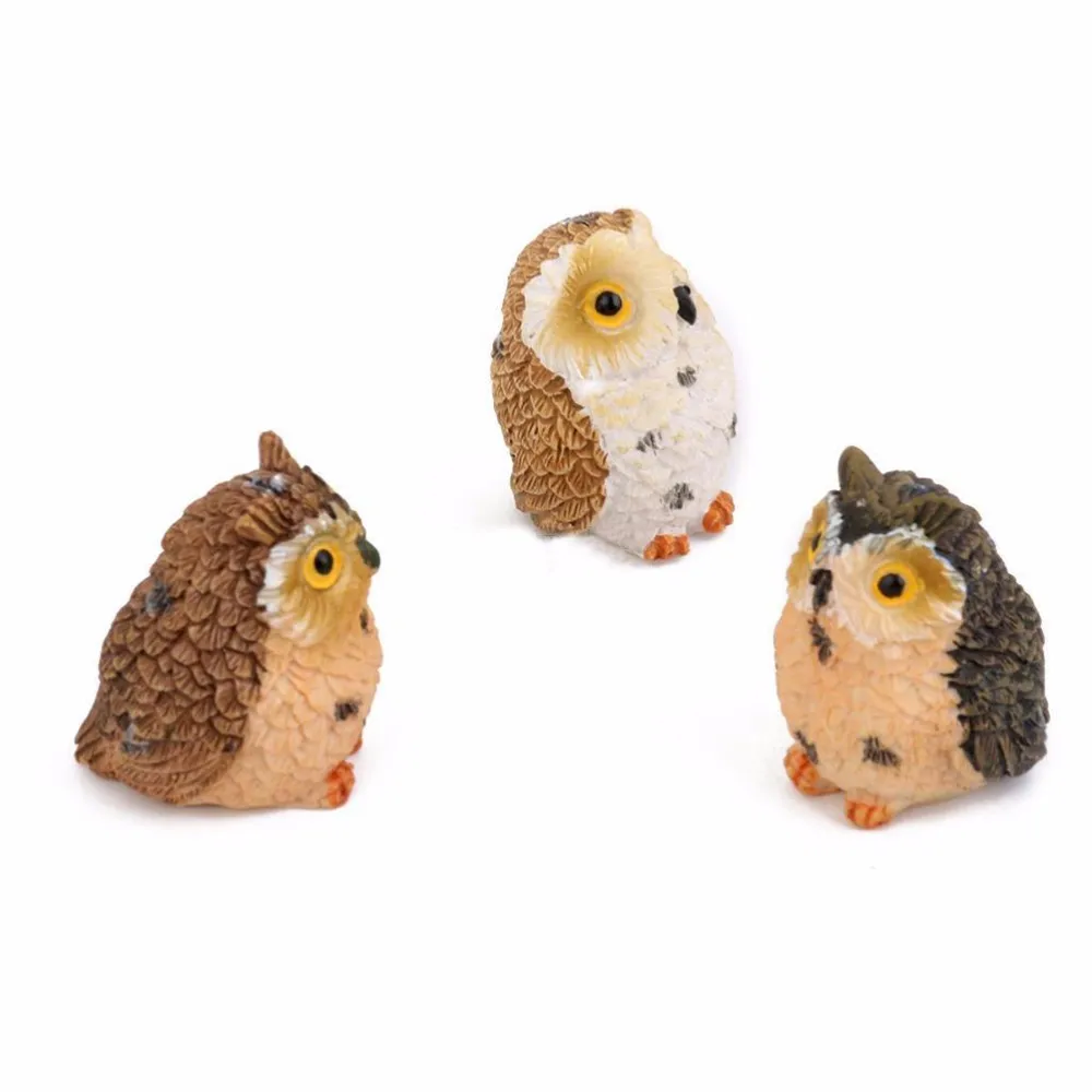 Hot Sale Moss Terrarium Decor Cute Owls Animal Resin Miniatures Figurine Craft Bonsai Pots Home Fairy Garden Ornament Decoration