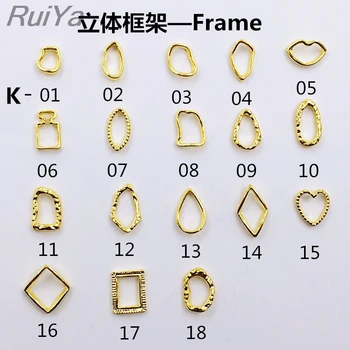 

100Pcs/Lot Japan Gold Hollow Three-dimensional Frame 3D Metal Alloy Nail Art Decora Nail Stickers/Charms/ Tools for Manicure