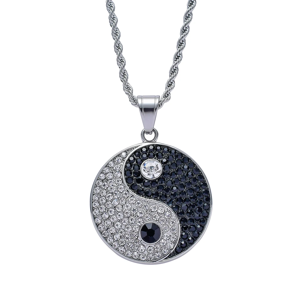 

Stainless Steel Full Crystal Tai Chi pattern pendants&Necklace Men Women Hip Hop Jewelry Gift SN207