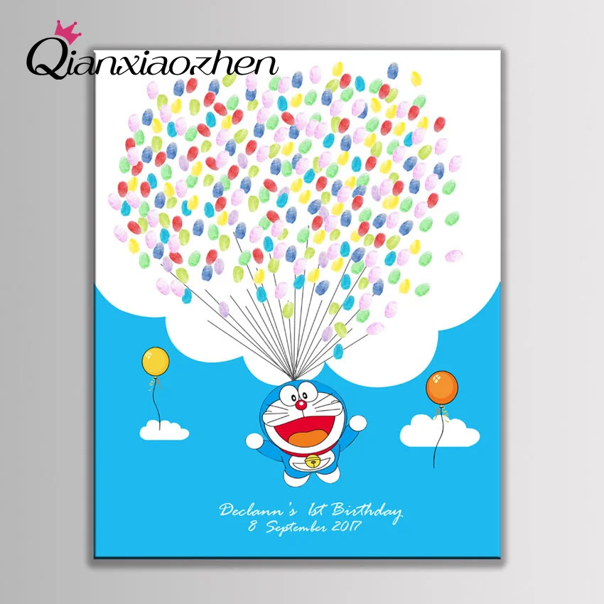 

Qianxiaozhen Personalized Doraemon Fingerprint Guest Book Wedding Decoration Birthday Party Decorations Kids Adult Decor