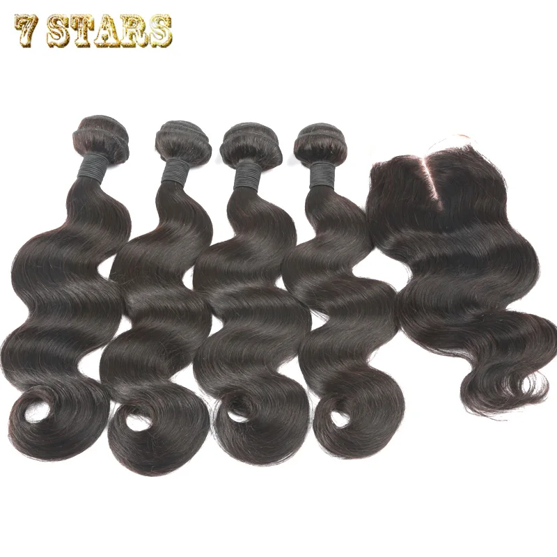 4 Bundles Peruvian Virgin Hair Body Wave With Closure 6A Unprocessed Human Hair Bundles Weave Wavy Extensions With Lace Closures