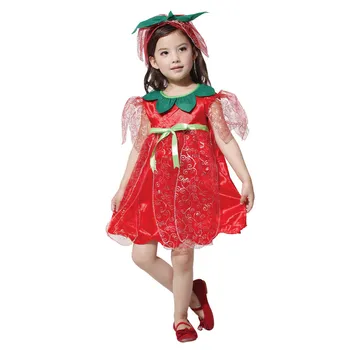 

Halloween Children's Kids Costumes Performance Clothing Red Rose Fairy Princess Dress Fancy Dress girls for Purim party