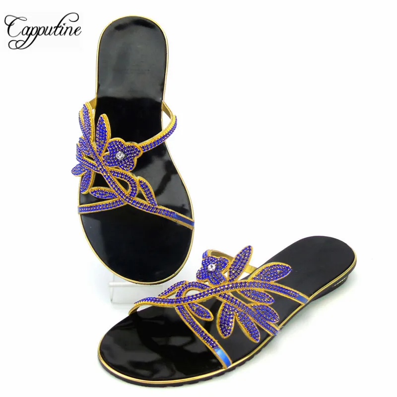 

Capputine New Coming African Style Slipper Shoes Italian Rhinestone Woman 2.5CM Low Heels Shoes Size 37-43 Shipping DHL ABS1122