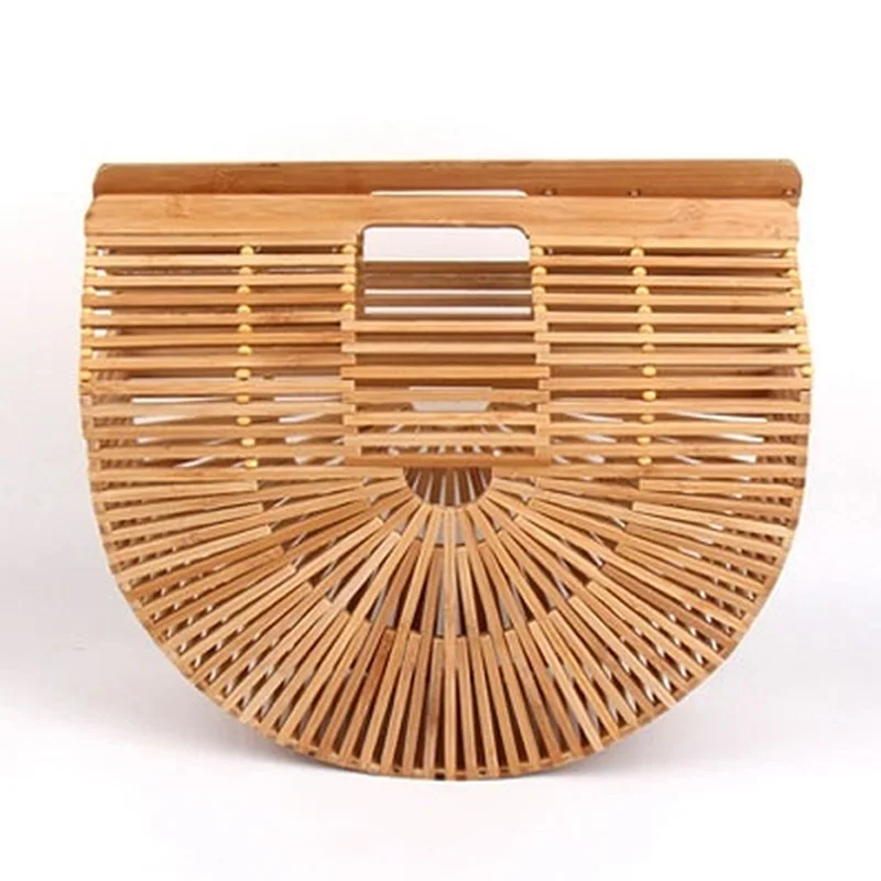 

Women Handbag Female Travel Vacation Totes Bamboo Handbag for Ladies Handmade Woven Summer Beach Straw Bag Women's Purse