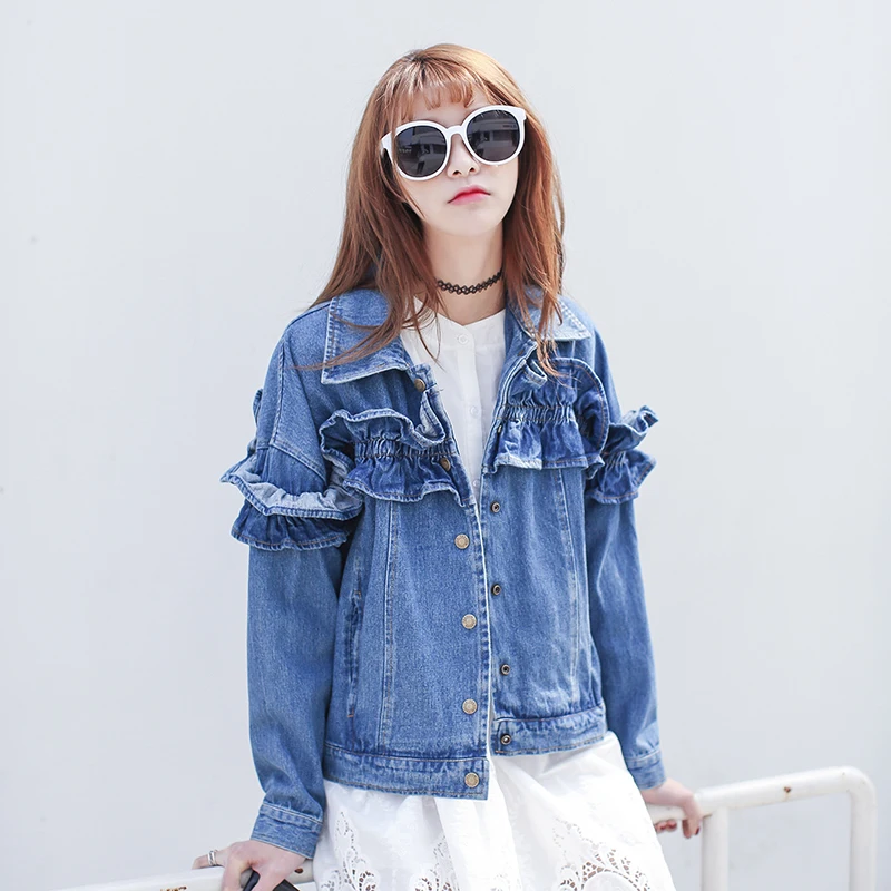 women's ruffled denim jacket