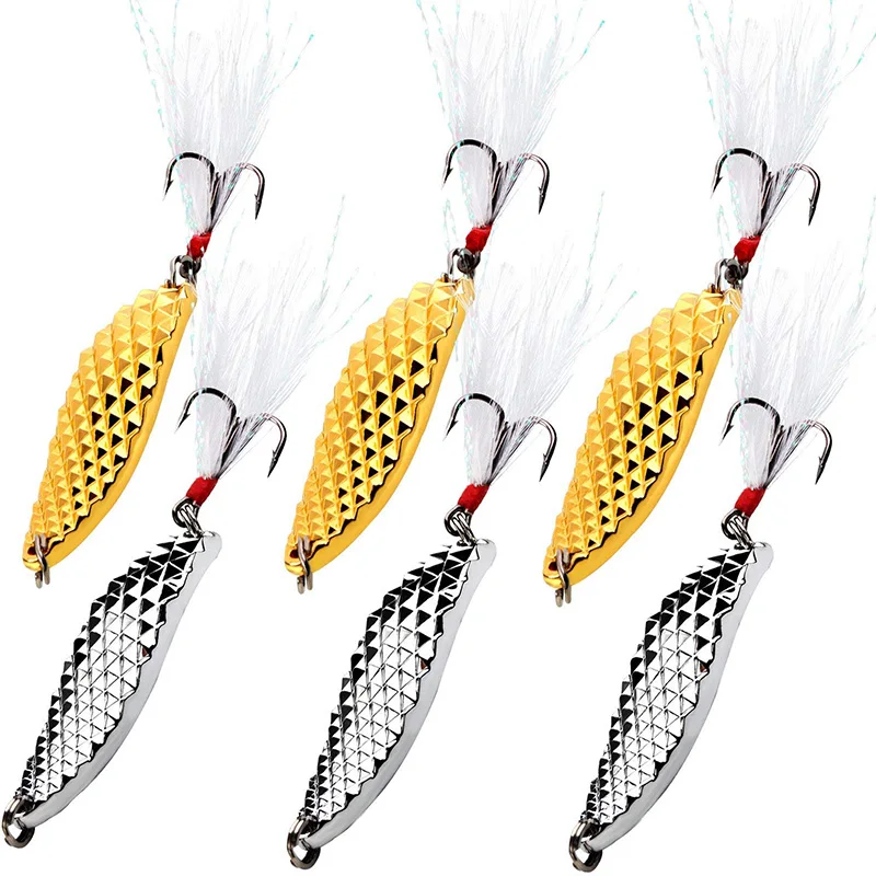Spoons Hard Fishing Lures Treble Hooks Salmon Bass Metal Wobbler Crankbait Fishing Lure Baits Bass Walley Trout Tackle (9)