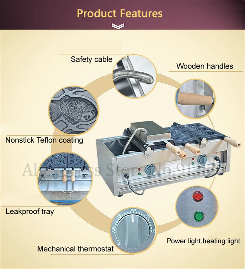 Машина Taiyaki электрическая вафельница в форме рыбы японском стиле для закусок 1104A (7)