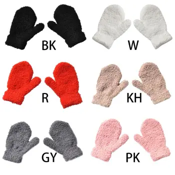 

Children Winter Warm Thickened Faux Fleece Plush Full Finger Gloves Solid Candy Color Knitted Mittens Wrist Warmer 1-4T
