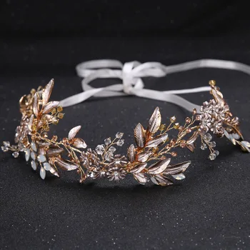 

Good Quality New Style Bridal Handmade Hairband Wedding Hair Jewelry Gold Leaf Crystal Headbands Bride Hair Accessories Tiara