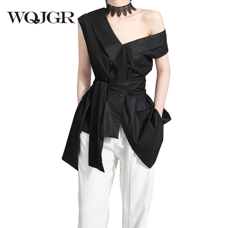 

WQJGR 2020 Fashion Womens Tops And Blouses Cotton Design Sleeve Irregular Wryshoulder Blusa Feminina