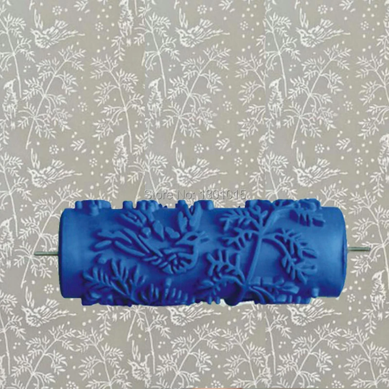 Декоративная краска для стен ролик без рукоятки, листья 002Y, 5 дюймов синий резиновый ролик для украшения стен малярный ролик