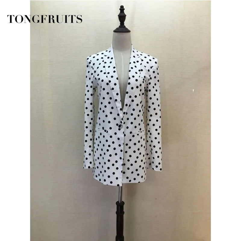 Autumn Work Suit Ol Single Button Blazer Coat Black And White Dot Printed Notched Jacket High Street Party Women's Suit Cloth
