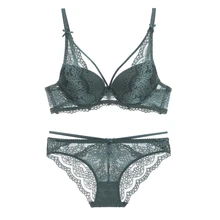 Комплект кружевного бюстгальтера пуш-ап с повязкой, бюстгальтер на косточках со средней подкладкой, сексуальный бюстгальтер и трусики, комплекты нижнего белья, женское нижнее белье, чашечки A, B, C