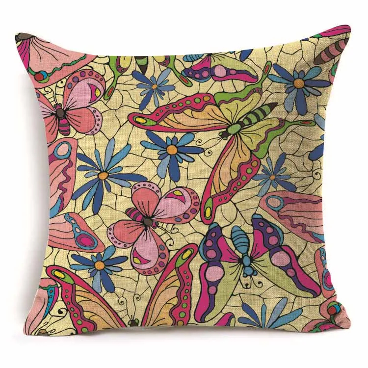 1Pcs 43*43cm Colorful Butterfly Floral Pattern Cotton Linen Throw Pillow Cushion Cover Car Home Sofa Decorative Pillowcase 40234|cushion