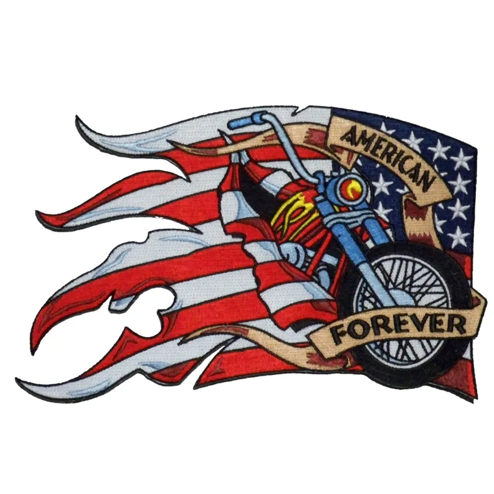 The Moto spirit of American Brave Forever Custom Iron On Back of Jacket Patch White twill fabric DIY Eco-Friendly Free Shipping (1)