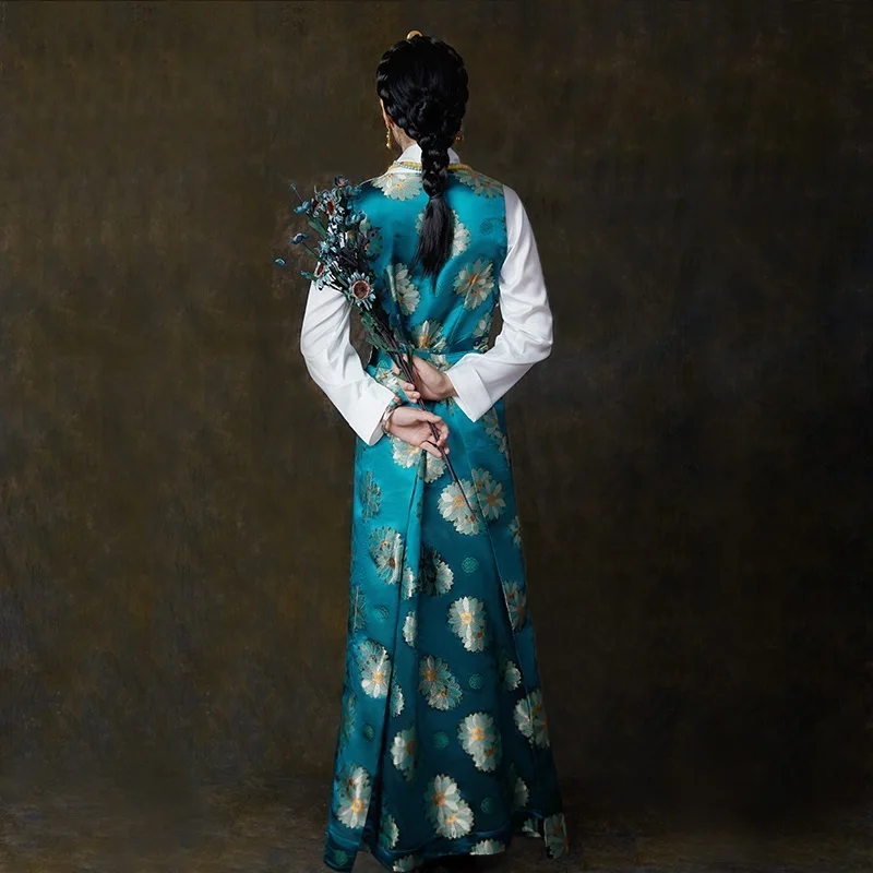 Тибетское платье тибетская одежда китайское платье, китайский халат Ципао ориенал Китай Традиционная китайская одежда для женщин TA620