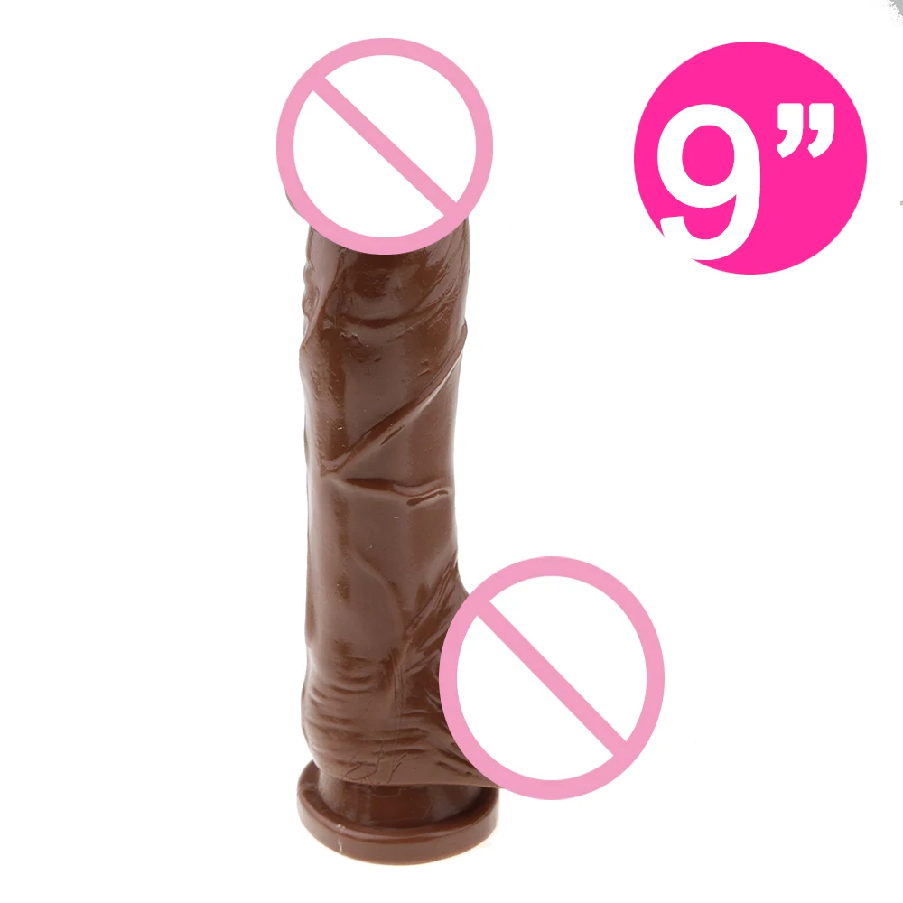 9 inche Safe TPE Materials Realistic Penis Brown Huge Dildo With Sucker Waterproof Mute Cock Sex