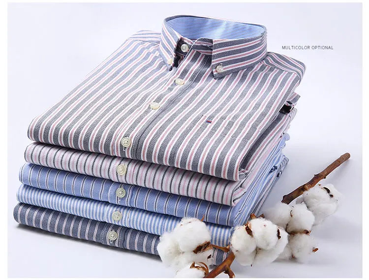 Mwxsd high quality Casual Mens Oxford Cotton Shirt Men Striped plaid wedding part Shirts male slim fit non iron Easy care shirt