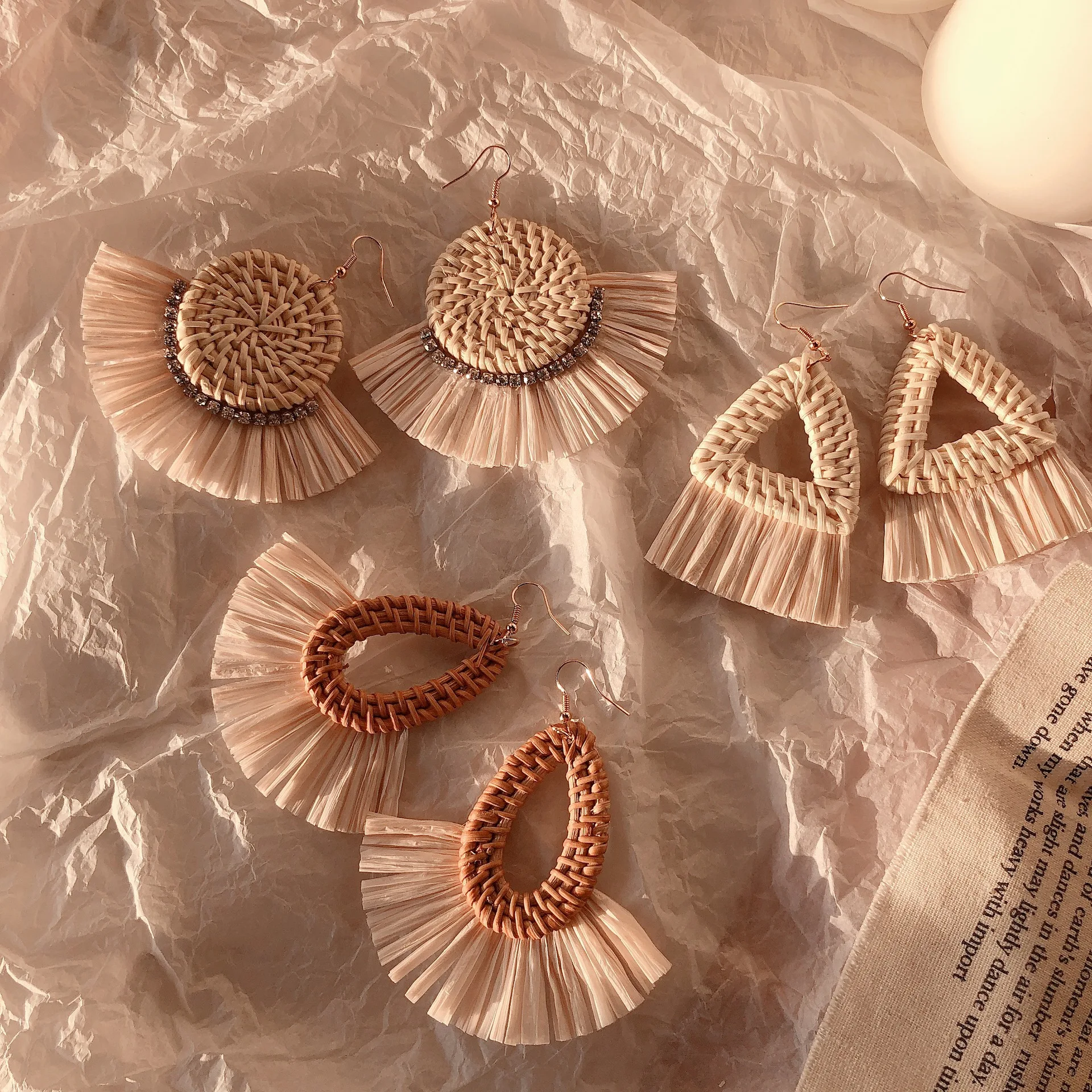 

MENGJIQIAO New Design Handmade Rattan Preparation Straw Circle Drop Earrings For Women Summer Holiday Fashion Pendientes Jewelry