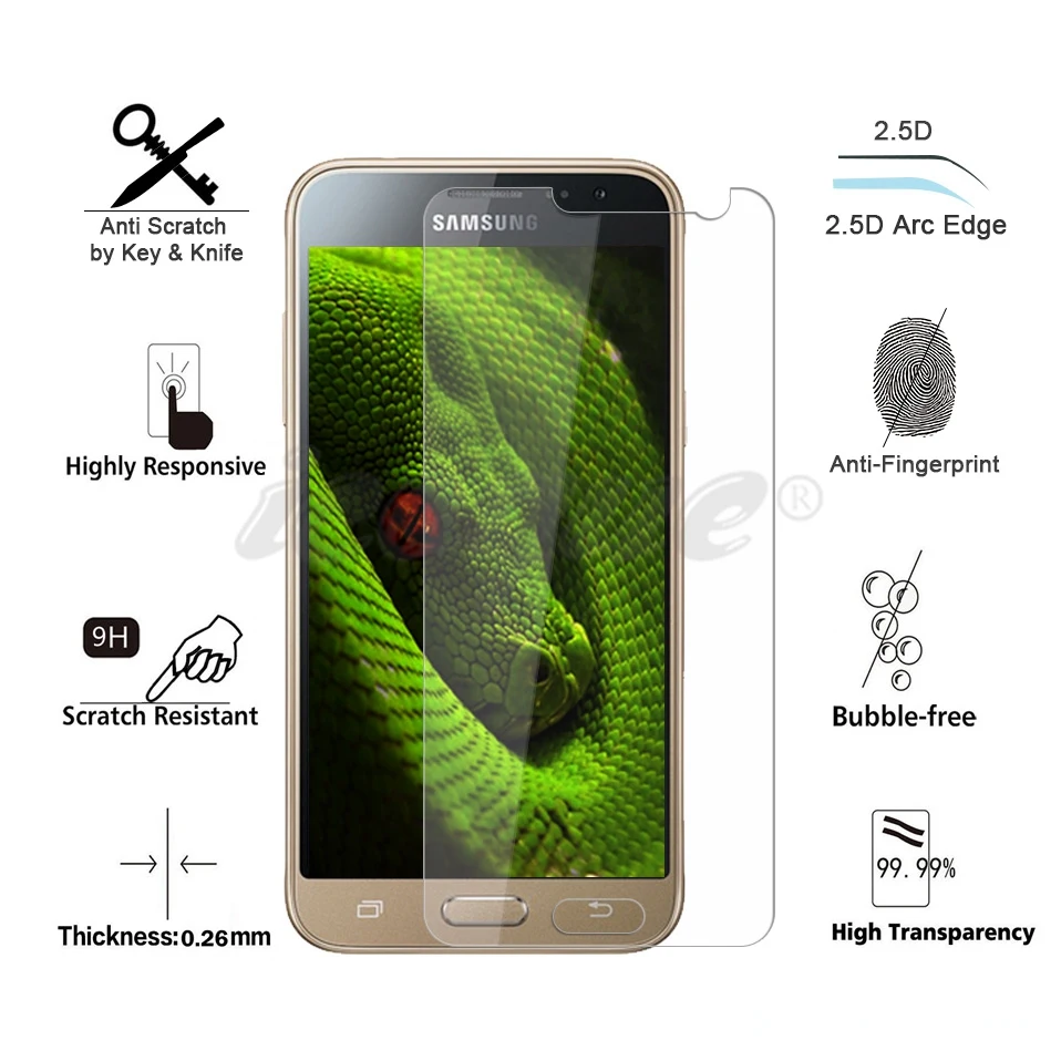 Icoque 9H 2.5D Tempered Glass for Samsung Galaxy J3 2016 Glass Display Film for Samsung Galaxy J3 2016 Screen Protector Glasses (2)