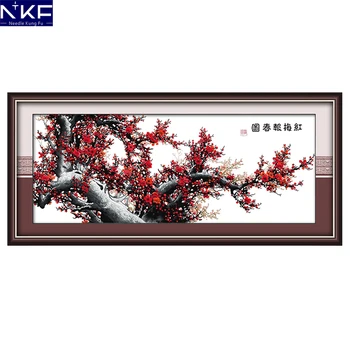 

NKF Red Plum Announcing Spring Come Chinese Cross Stitch DIY Kit Handicraft Embroidery Drawing Set Cross Stitch Counting Pattern