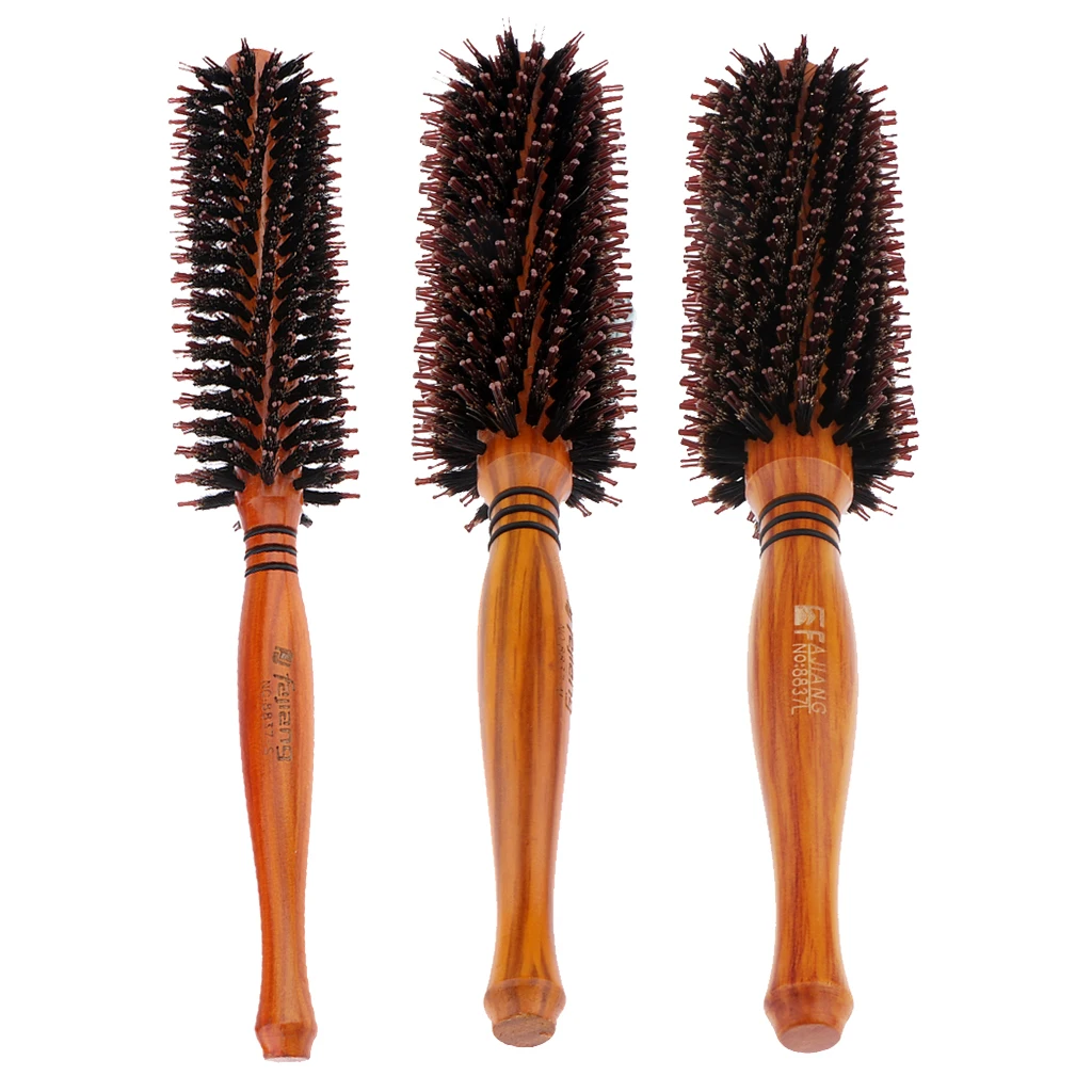 Round Styling Blow Dryer & Curling Roll Hairbrush with Natural Wooden Handle for Women and Men