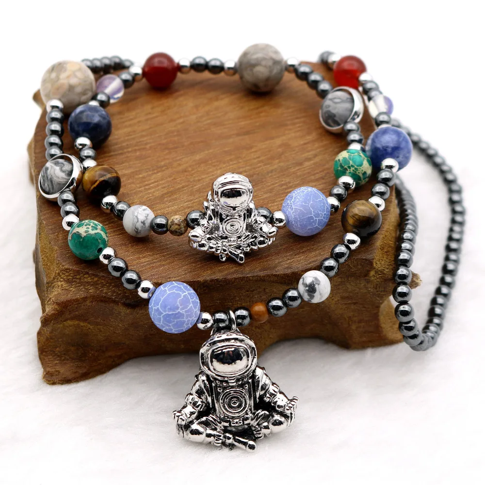 Solar System Astronaut Jewelry Set Spaceman Charm Bracelet Pendant