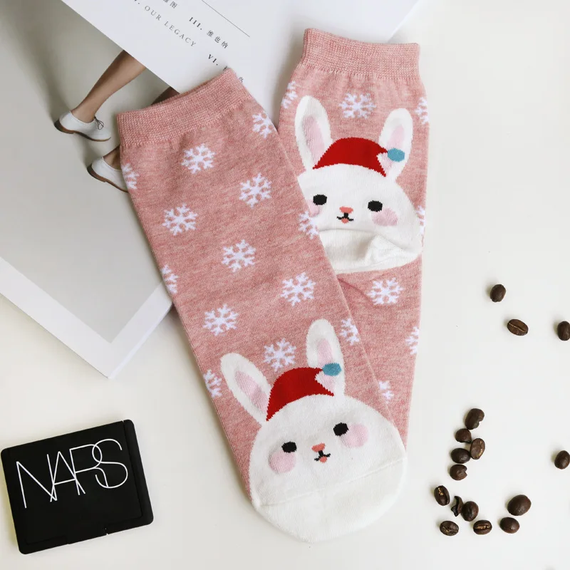 1Pair New Cute Women's Sock Happy Cartoon Animal Rabbit Socks Harajuku Design Cotton Socks Christmas Gift Cap Girl Socks